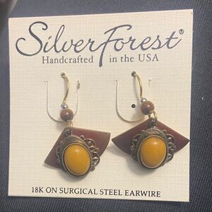 Silver Forest Yellow and Brown Earrings